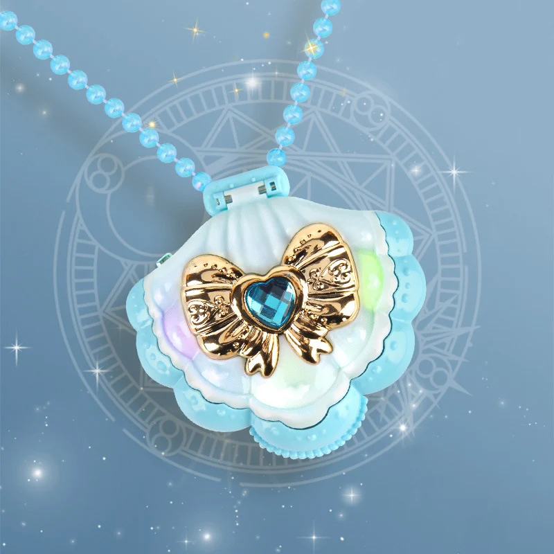 New Children's Magic Princess Changer Necklace Colorful Light Shell Necklace Music Box Light Music Girls Play House Toys