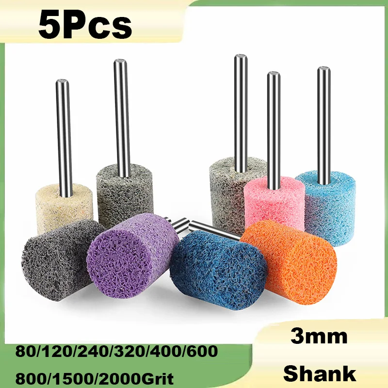 

5Pcs Nylon Fiber Polishing Wheel 3mm Shank 10/14mm Buffing Grinding Head 80/120/240/320/400/600/800~2000Grit For Rotary Tools