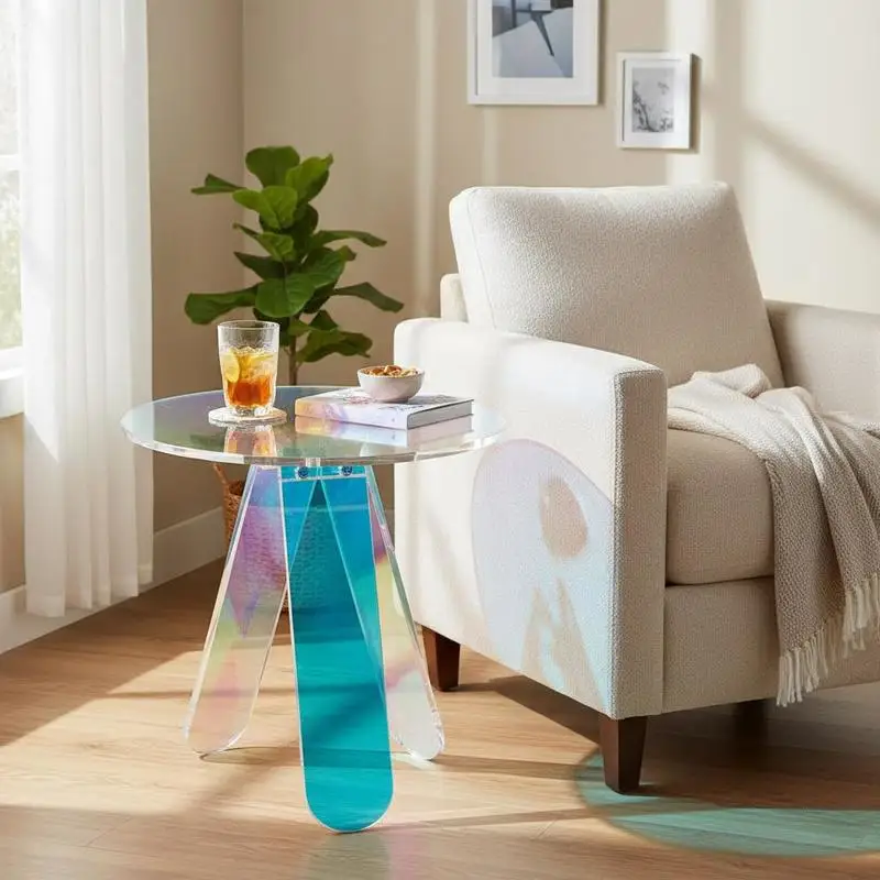 Soporte Decorativo Multicolor con Acabado Prisma, 16x16x18 Pulgadas, para Hogar, Salón, Oficina, Bebidas, Postres, Silueta Circular, Optimizador de Espacio