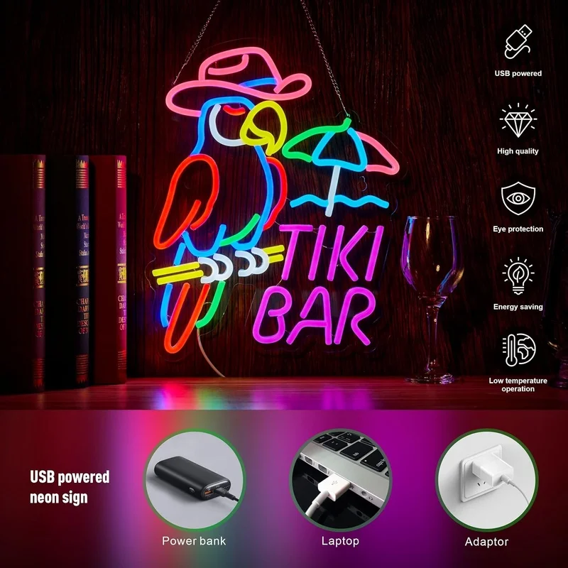 

Cowboy Parrot Neon Sign Dimmable Palm Tree Neon Light Wall Hanging Decor for Man Cave Bar Beer Garage USB Powered Neon Art Sign