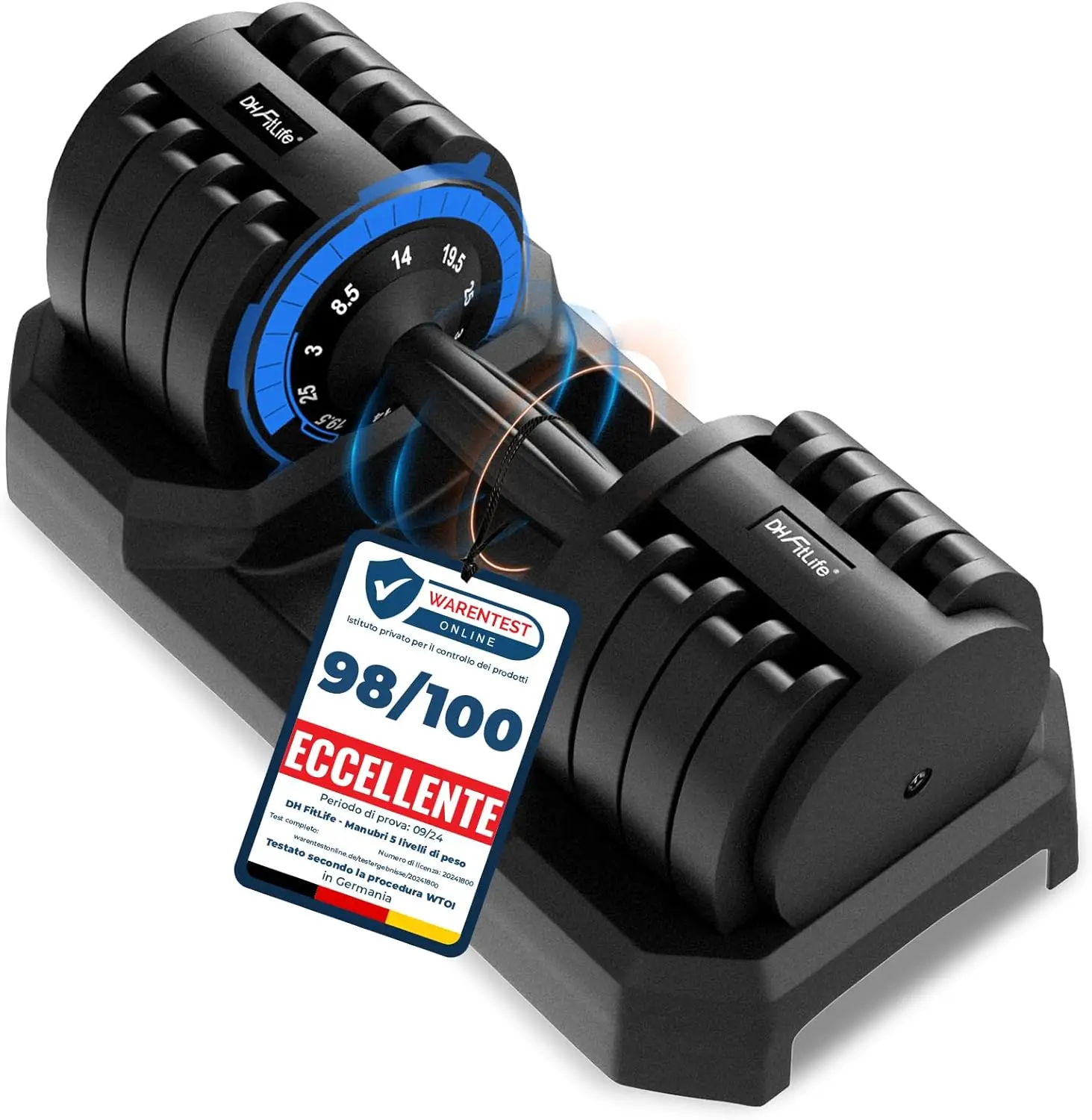 DH FitLife 12kg/25kg Manubri Regolabili con Base Porta Pesi, Set Manubri Componibili con 5 Pesi in 1, Manubri Regolabili Salvasp