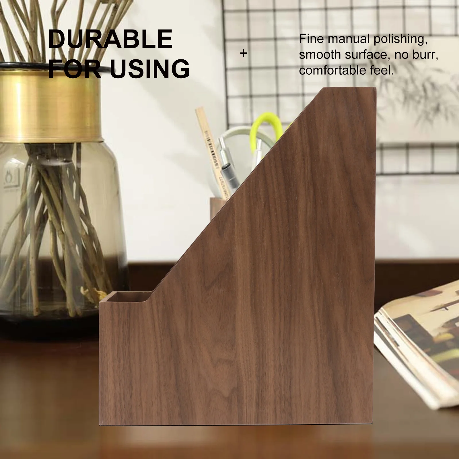 

1Pcs Walnut Wood Book Storage Box Large Capacity Organizer Desktop Book Holder for Study Office Wooden Storage Box