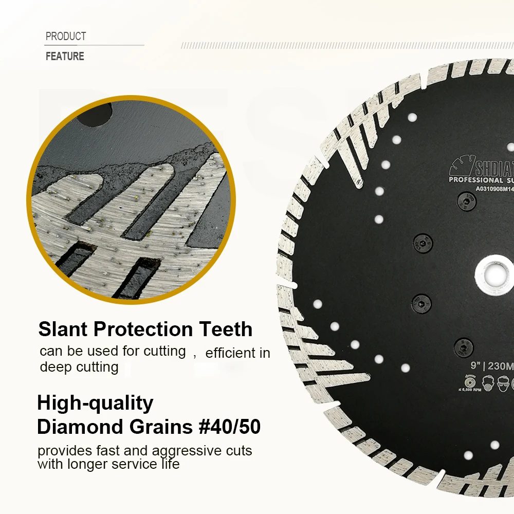 Imagem -04 - Shdiatool-diamond Saw Blade com Proteção Inclinação Dentes Triângulo Metal Bond Disco de Corte Pedra Granito Concreto Rosca M14 1pc