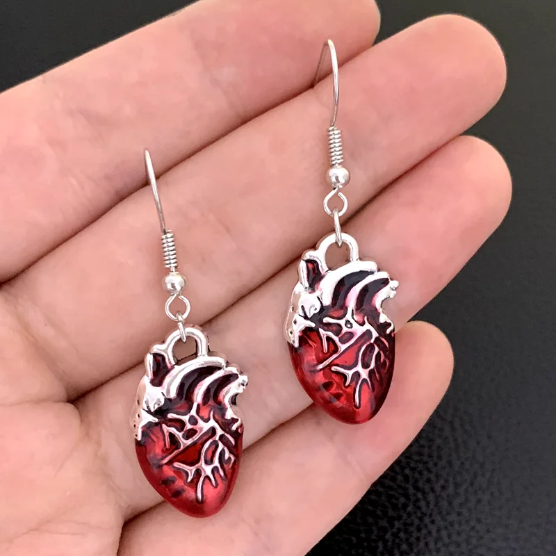 The Beating Heart Earrings Chain Ear Cuff Clip Jewelry Gift,Witchy Gothic Vampire Spooky Boho Bohemian view 2