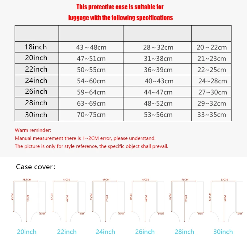 Juste de bagage imperméable en PVC résistant à l'usure, bord argenté transparent, bord noir, prévention de la poussière, 18, 20, 22, 24, 26, 28/30 amarans