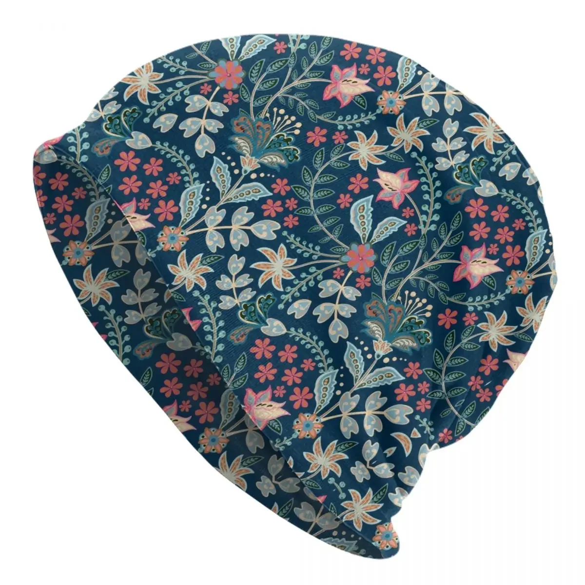 

Mexican Summer Floral Blue Skullies Beanies Caps Unisex Winter Knitting Hat Adult Flower Pattern Bonnet Hats Outdoor Ski Cap