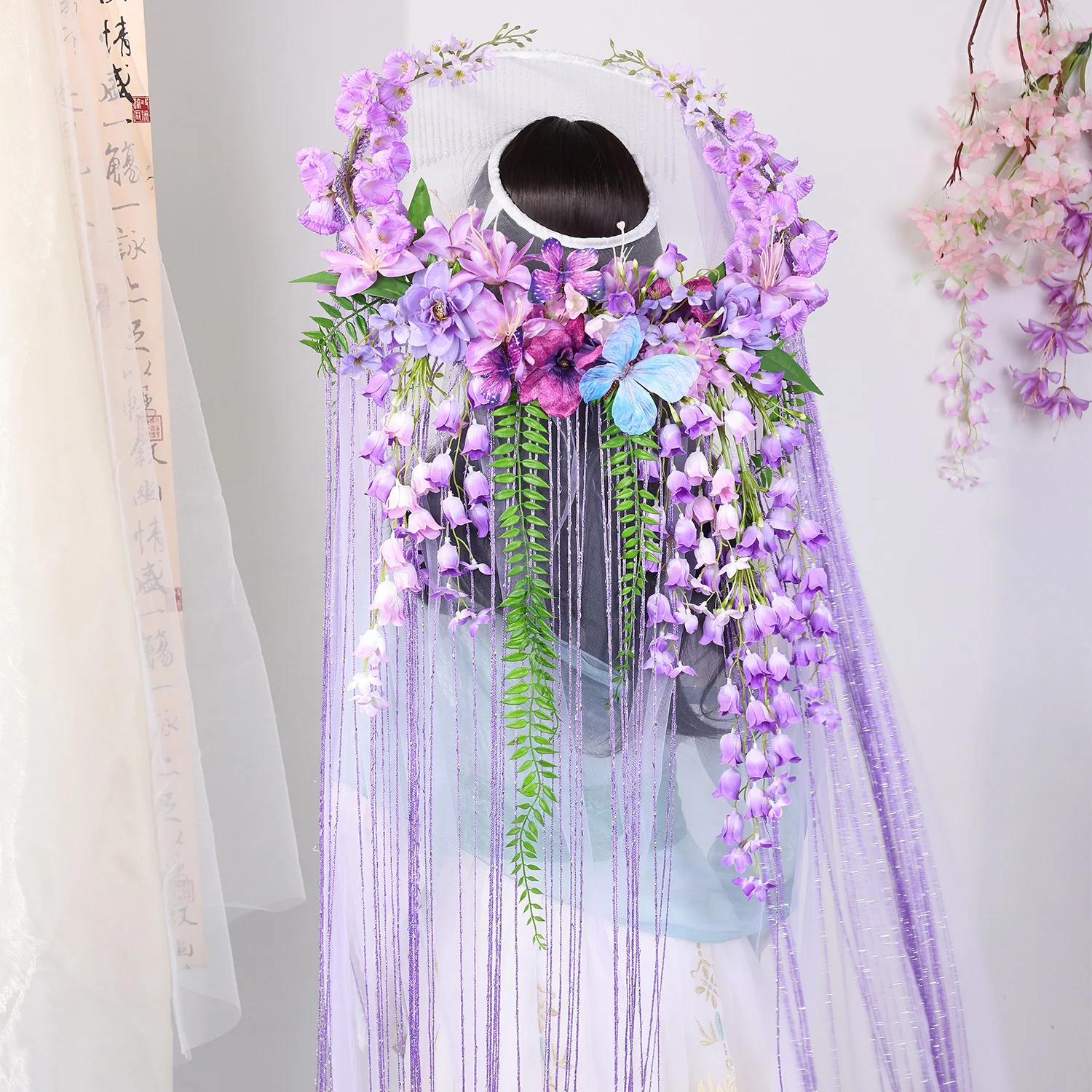 

Hanfu Veil Hat For Women Chinese Ancient Cap Cosplay Gauze Hat Curtain Performanc Props Hanfu Doukat Tassel Curtain Cap Hat