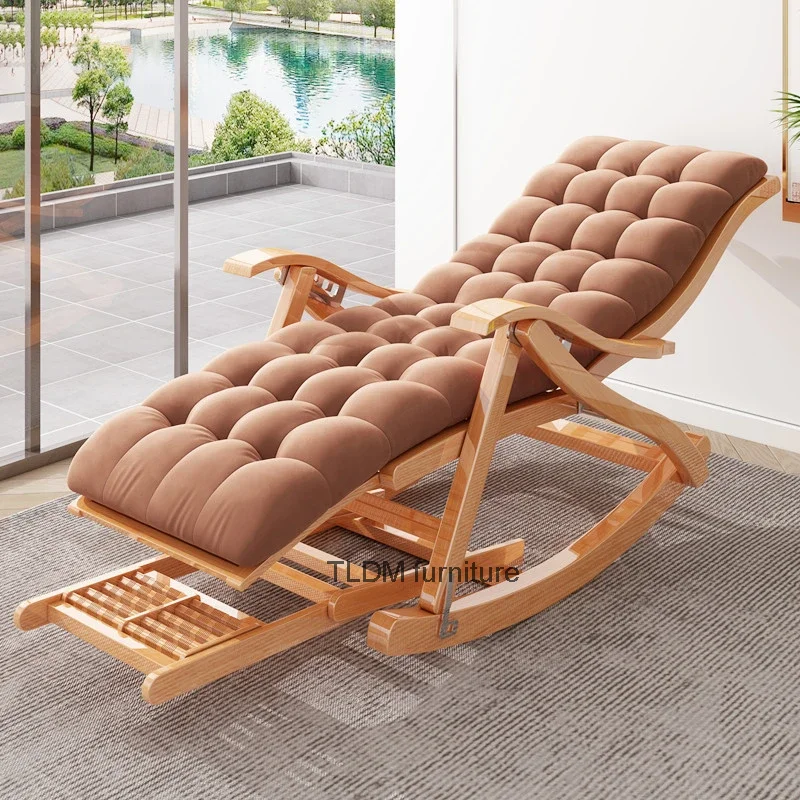 Bamboo adults Folding Rocking chair balcony Relax reclining chair Living room Armchair Sun lounger Chair bed Design ergonomic