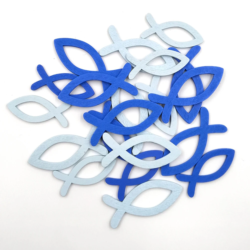 

72 Pcs Wooden Fish Crafts Dark Blue Light Blue Mixed Hollow DIY Accessories for Scrapbooking Decor