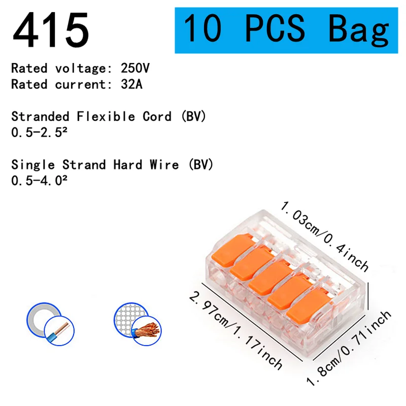 10-75 stuks oranje universele type snelle plug-in terminals, connectoren voor elektrische apparatuur, draadconnectorterminals, 250V / 32A