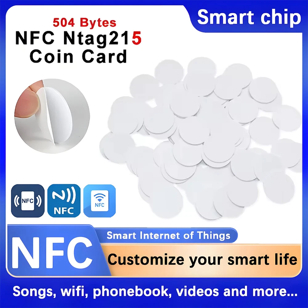 10 قطع من علامة NFC 215 NFC القابلة للتعيين مكتوبة بواسطة Tagmo تعمل مع مفتاح متاح لجميع الهواتف المحمولة NFC