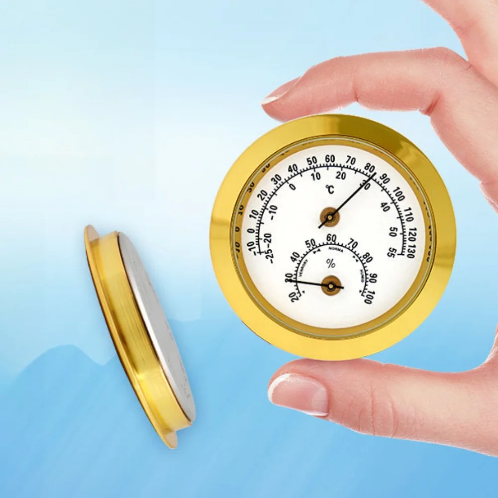 Mechanical Thermometer Hygrometer 5cm Alloy Gold Silver For Home Wardrobe Humidity Temperature Monitor Gauge