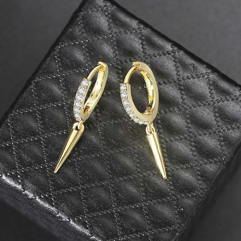 Hip Hop Punk Spike Dangle Drop Earrings For Women Men Iced Out Zircon Men's Earing Ear Accessories Jewelry Wholesale KBE151