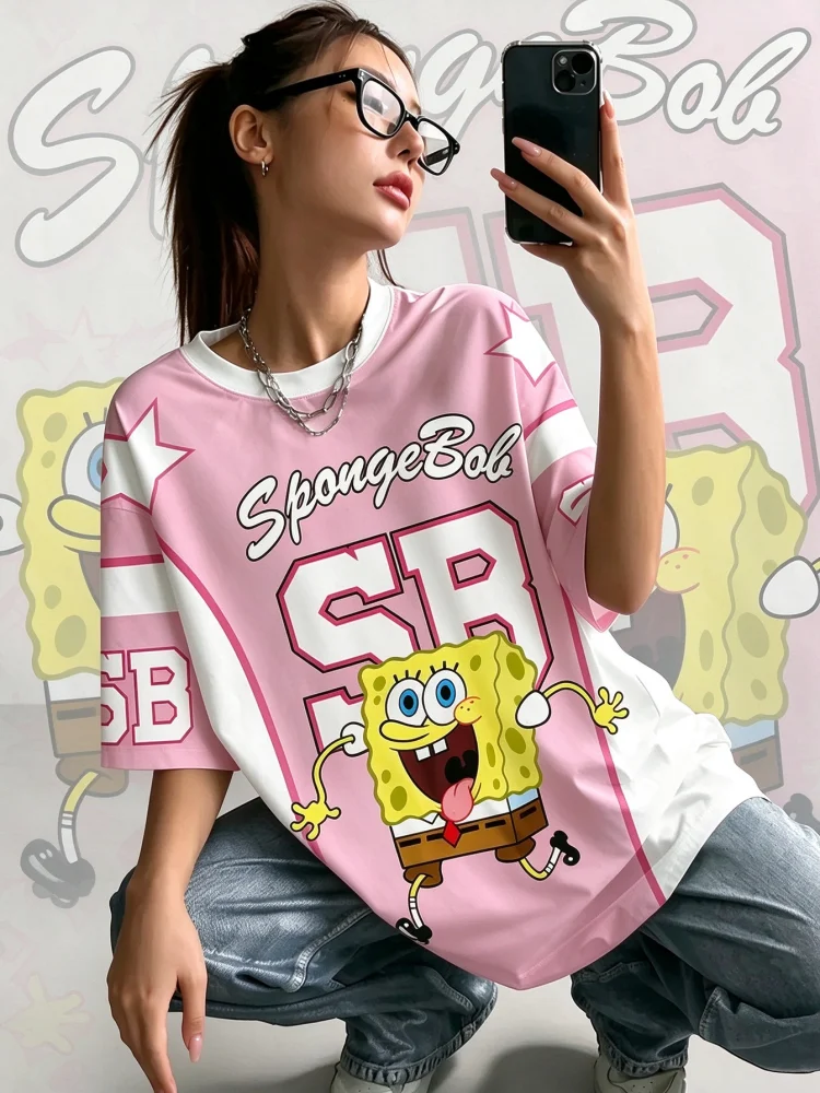 Summer Fashion Cartoon SpongeBob 3D Print Men Women T-shirt Sports Football Jersey Casual Streetwear Unisex Top Family Kids Tees