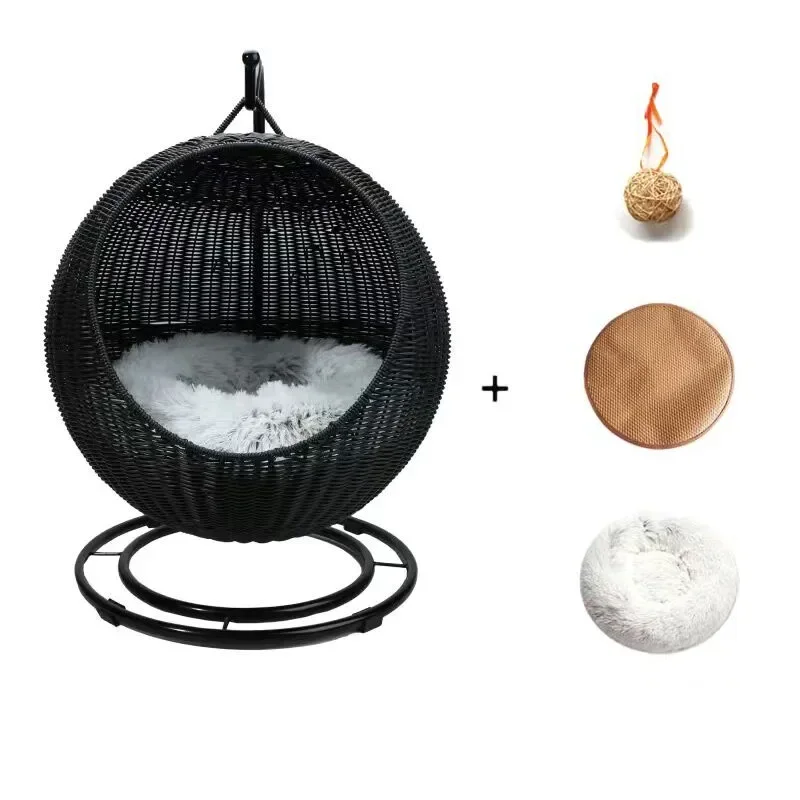 Cat Cradle Rocking Nest Pet Round Ball Hanging Bed Basket with Plush Interior Cushion Mat Hammock for Dogs Cats Puppy Kitty