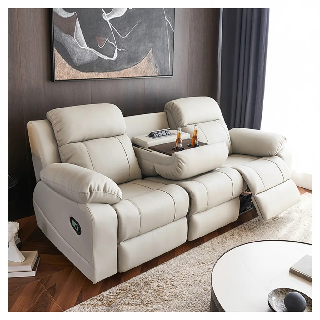 

Modern Leather Electric Recliner Sofa Power Recliner Home Theater Sofa With Cup Holder