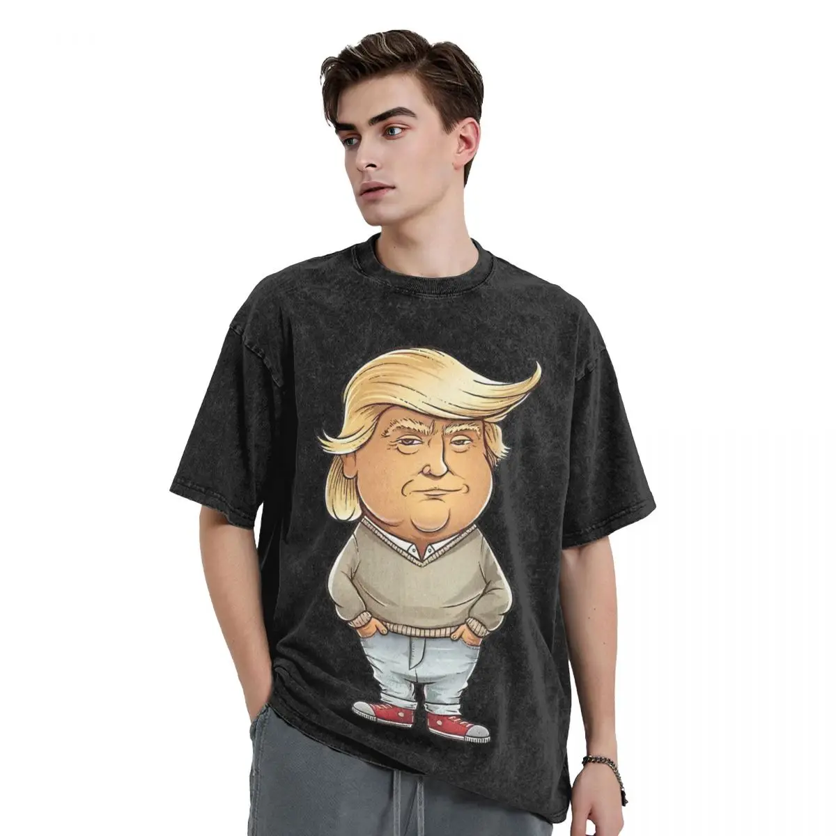 Trump I'm Just A Chill Guy Funny Washed T Shirts Streetwear Hip Hop Vintage T-Shirt Tees Tops for Men Women Harajuku Printed