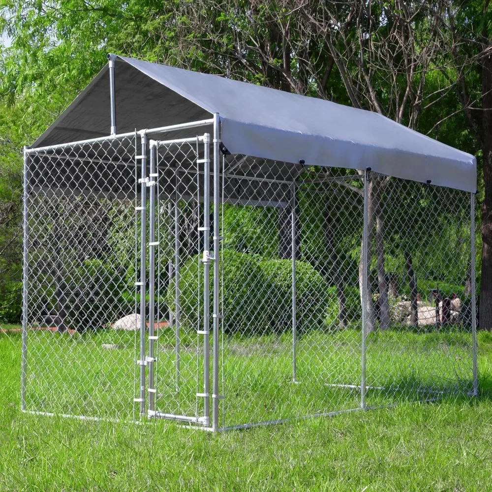 Dog Kennel Large with Roof,Large Outside Heavy Duty Dog Pens House Pet Playpen with Galvanized Chain Link Waterproof Cover