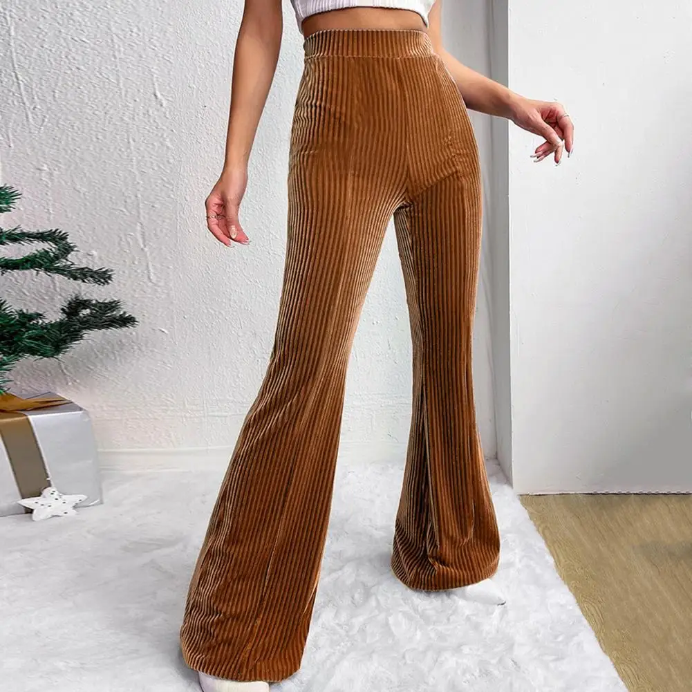 

Autumn Winter Women Flared Leg Trousers Elastic High Waist Corduroy Flared Pants for Women Solid Color Long Trousers