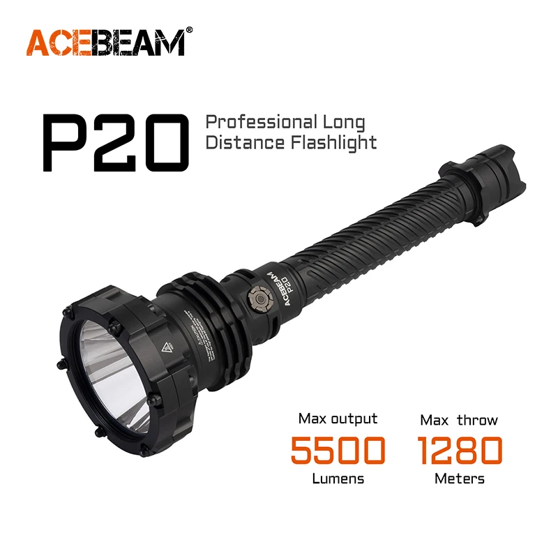 Lanterna Profissional de Longa Distância 5500 Lumens 1280 Metros Usb-c Bateria Recarregável Lanterna Tática Acebeam-p20