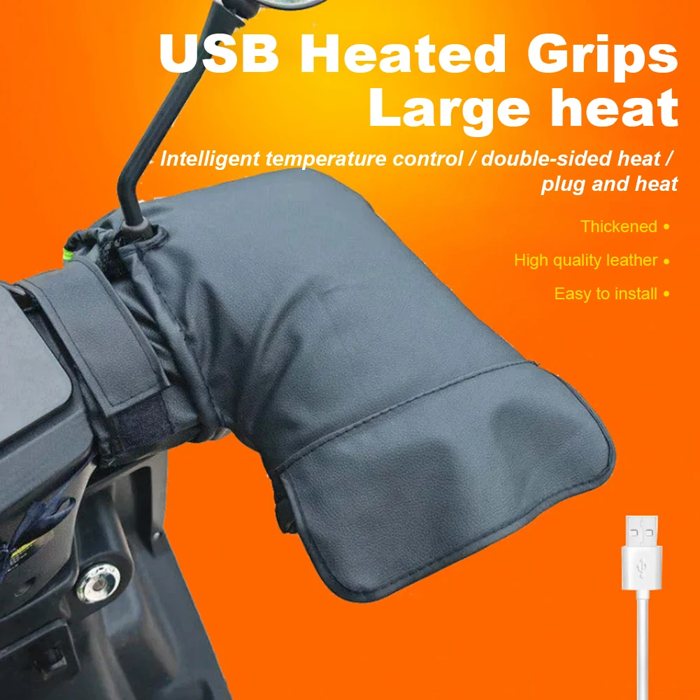 Motorbike Heated Handle Grip Gloves Waterproof Motorcycle Heating Warm Muffs USB Charging Reflective Snowmobile Bike Accessories