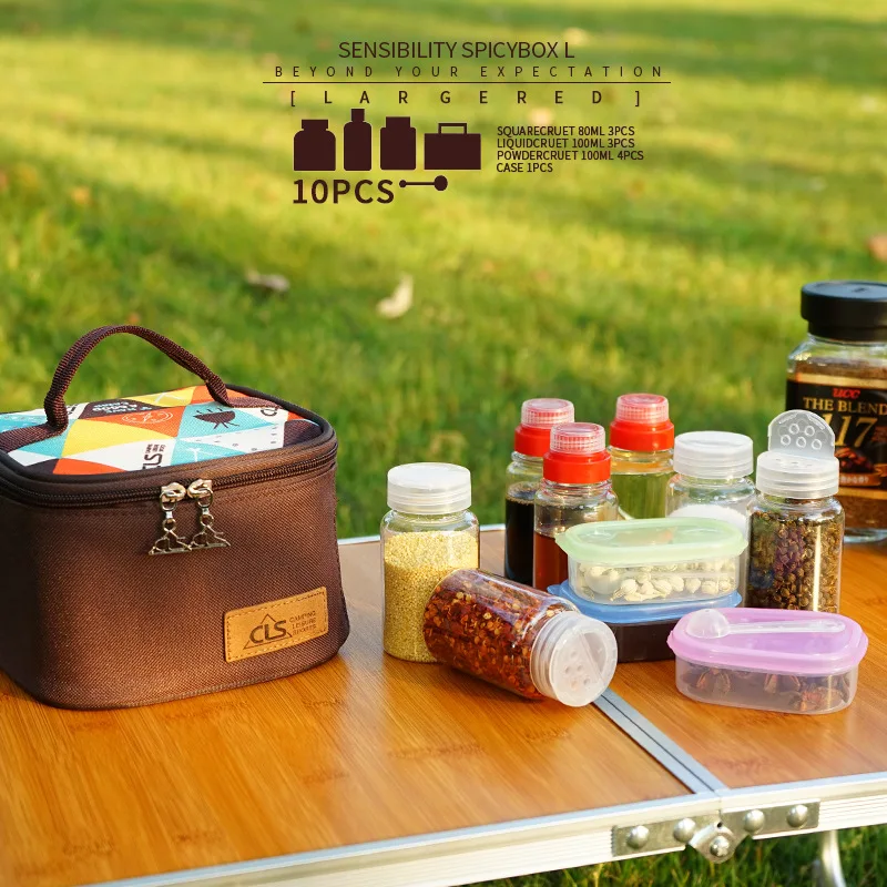 Camping Picnic Spice Pepper Jar Condiment Bottle Set Outdoor Cooking Barbecue Cooking Utensils Seasoning Bottle With Storage Bag