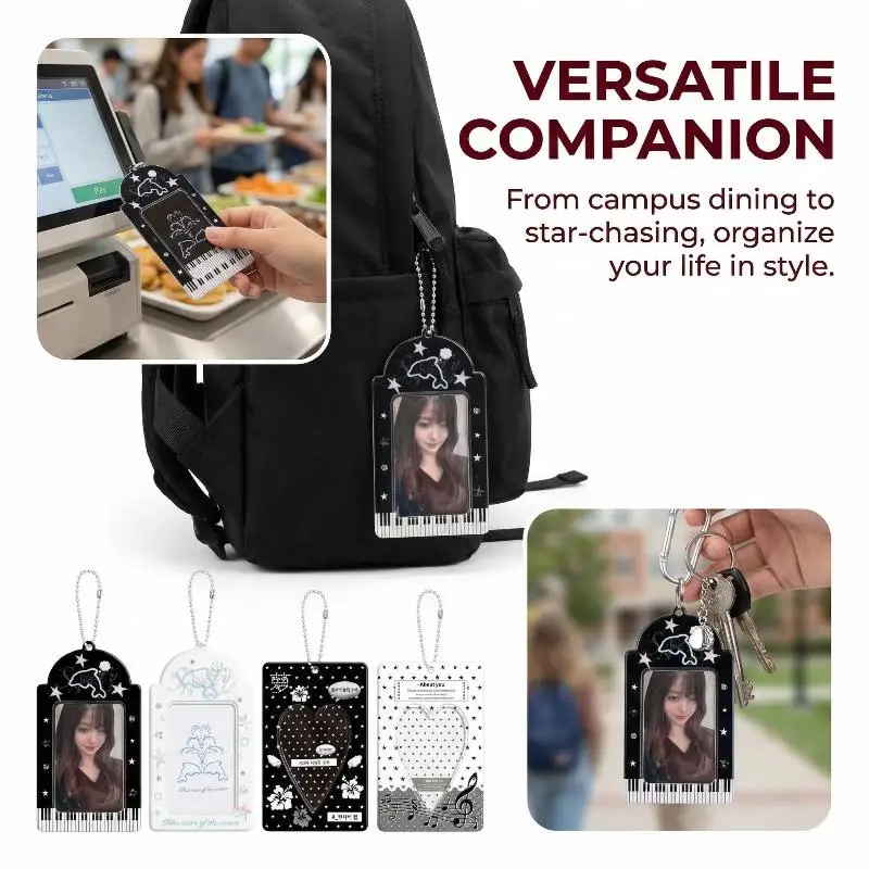 Kawaii Heart Shaped Photocard Holder Kpop Idol Photo Card Holder With Keychain Cute Star Music Dolphin Design For Bag Decoration