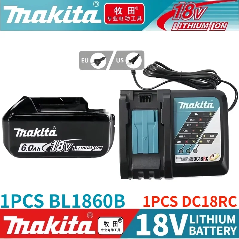 

100% OriginalMakita lithium-ion battery 18V BL1830B BL1840BBL1850B BL1860B suitablefor Makita 18V power tools with charger