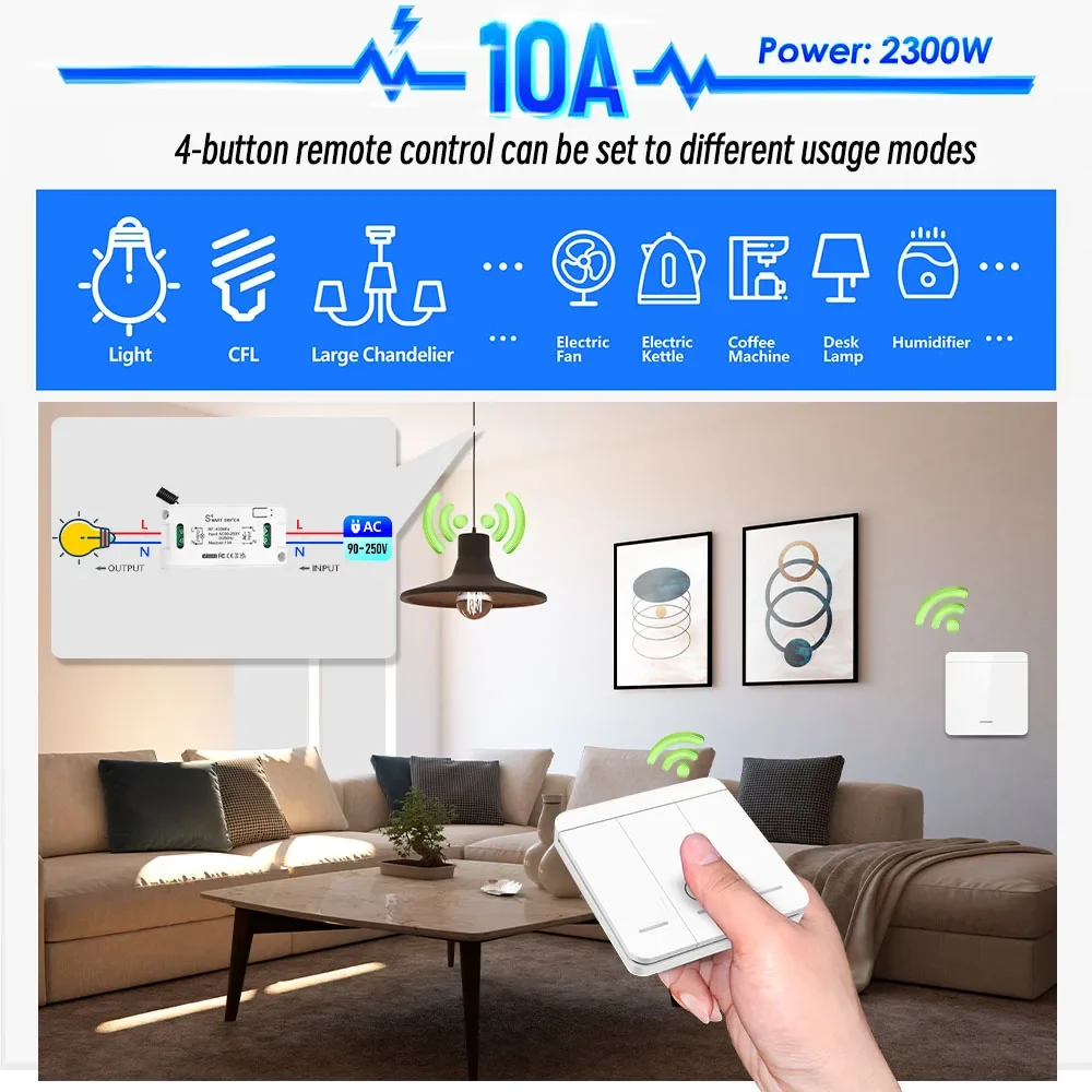 433Mhz RF Wireless Light Switch Wet Contact smart switch AC 110V 220V 10A Relay Receiver Push Button Transmitter for Led DIY