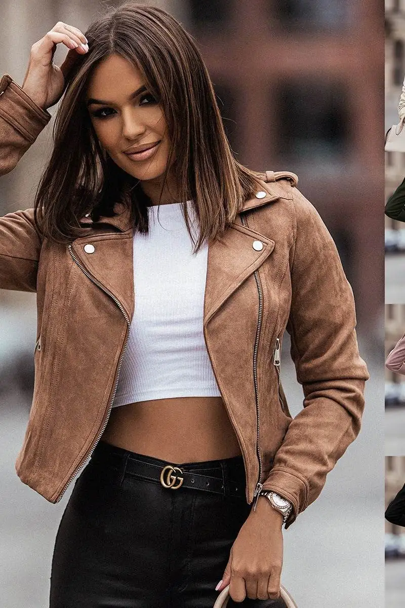 

Women's ort Zipper Jaet Fall Winter Deer Skin Velvet Asymmetrical Zipper Casual Sli Fem Outerwear Top Coat