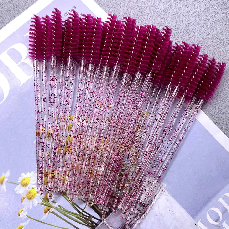 50 brochas de maquillaje desechables para cejas de cristal, mango de diamante, aplicador de máscara, herramientas para extensión de pestañas