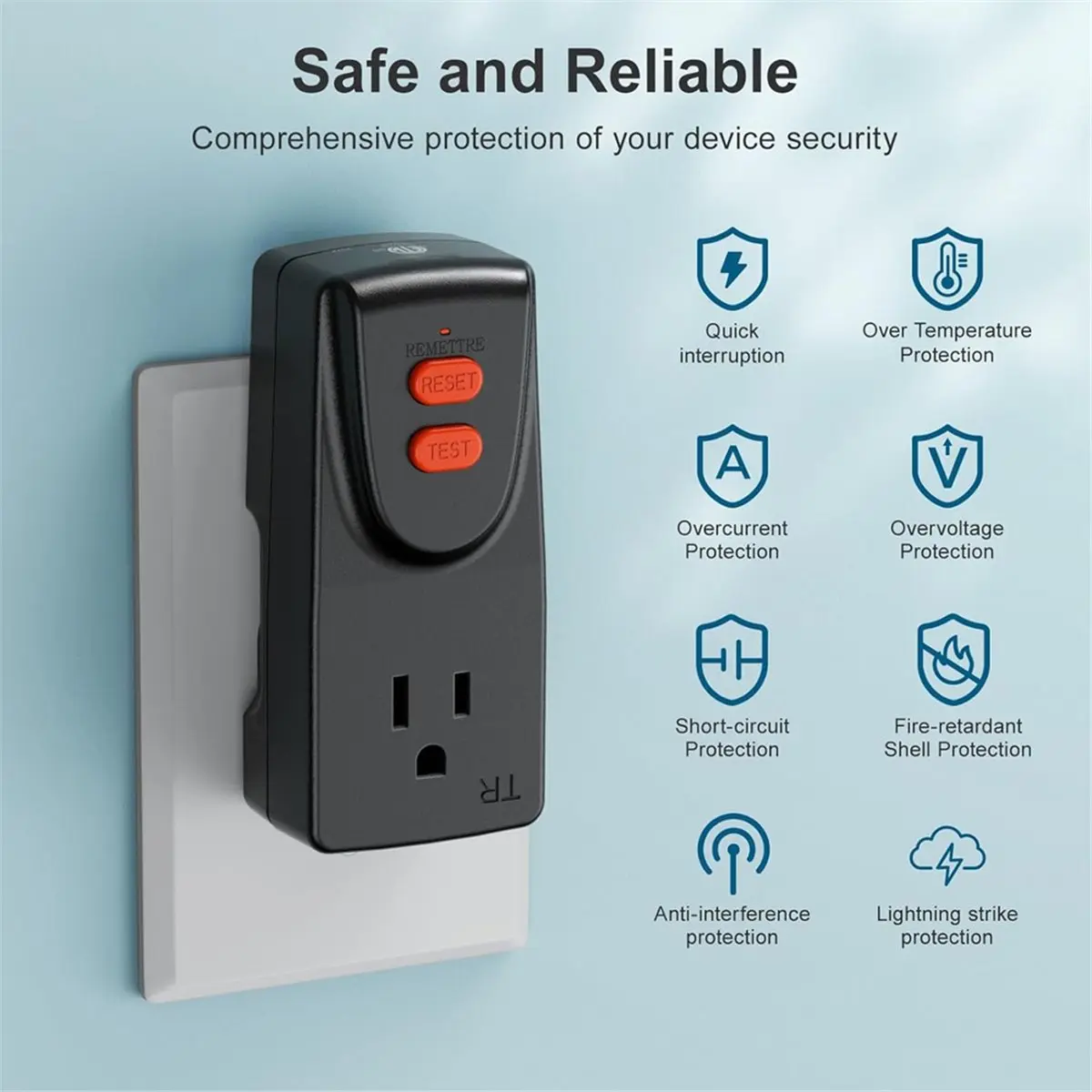 (ABGQ) GFCI Adapter 15A 3 Prongs Grounded, Portable Plug-in Ground Fault Circuit Interrupter to Protect Electric US Plug