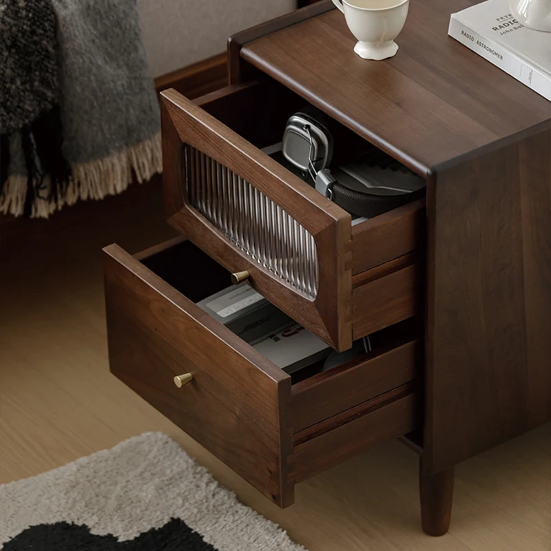 Wood Bedroom Nightstand Mid Century Modern Mobile Cabinets Storage Bedside Table Luxury Drawers Criado Mudo Trendy Furniture