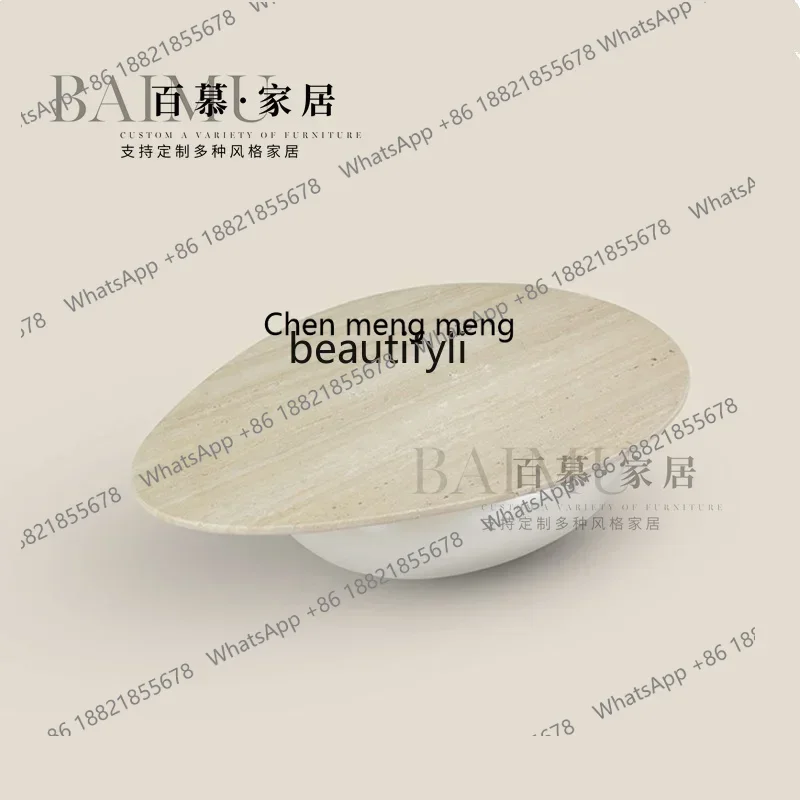 

ss1001 New natural travertine coffee table light luxury creative villa living room solid wood tea table