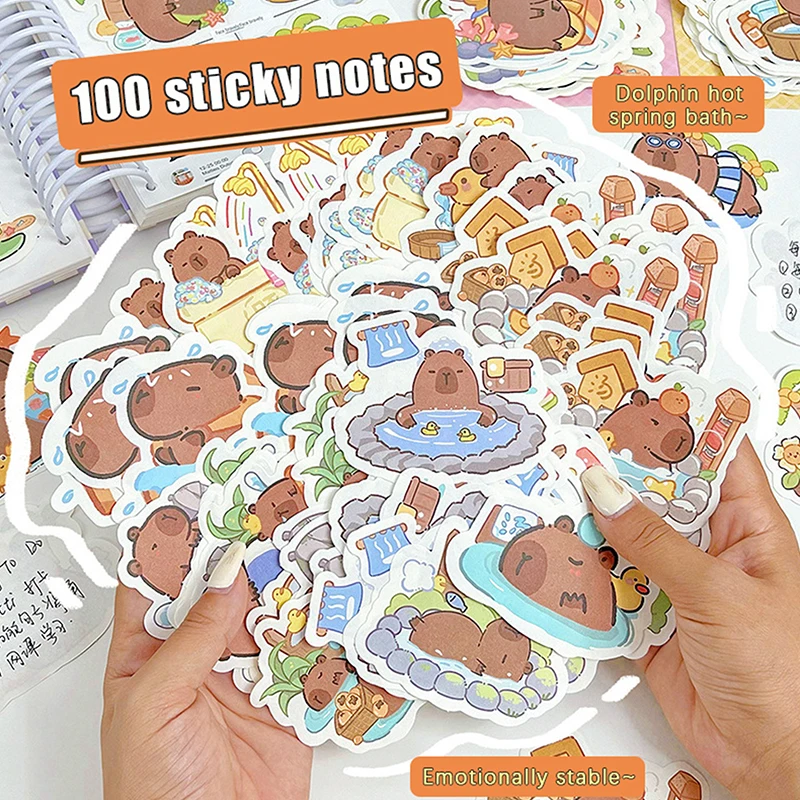 100Sheets Creative Capybara Note Paper Cartoon Cute Notebook Non Sticky Decals Stationery Student Stationery Stickers Scrapbook