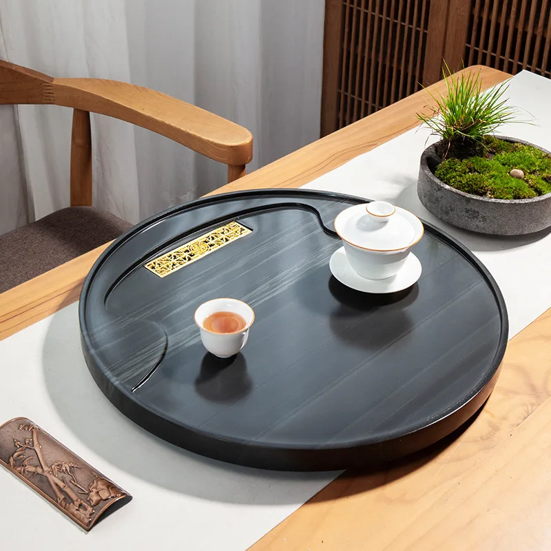 

Натуральный цельный королевский нефрит, зеленый древесный камень, чайный поднос, черный камень, креативный круглый бытовой дренажный чайный столик, домашний подарок