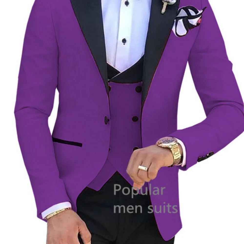 Мужской деловой смокинг из трех предметов с пиковыми лацканами, приталенный костюм для курения, пиджак для свадебной вечеринки