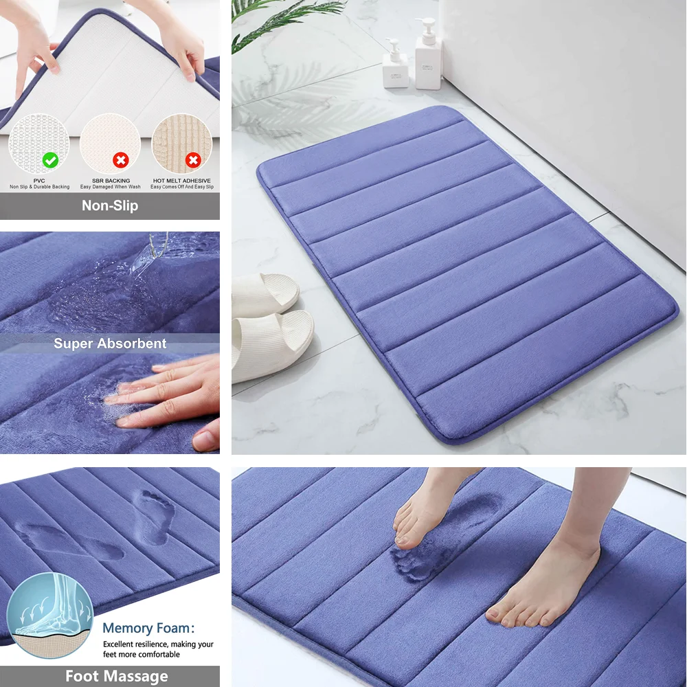 Memory Foam Bath Mat Toilet Mat Extra Soft Non-Slip Bathroom Mat Super Absorbent Bath Mats for Bathroom Floor Bath Rug Foot Mat