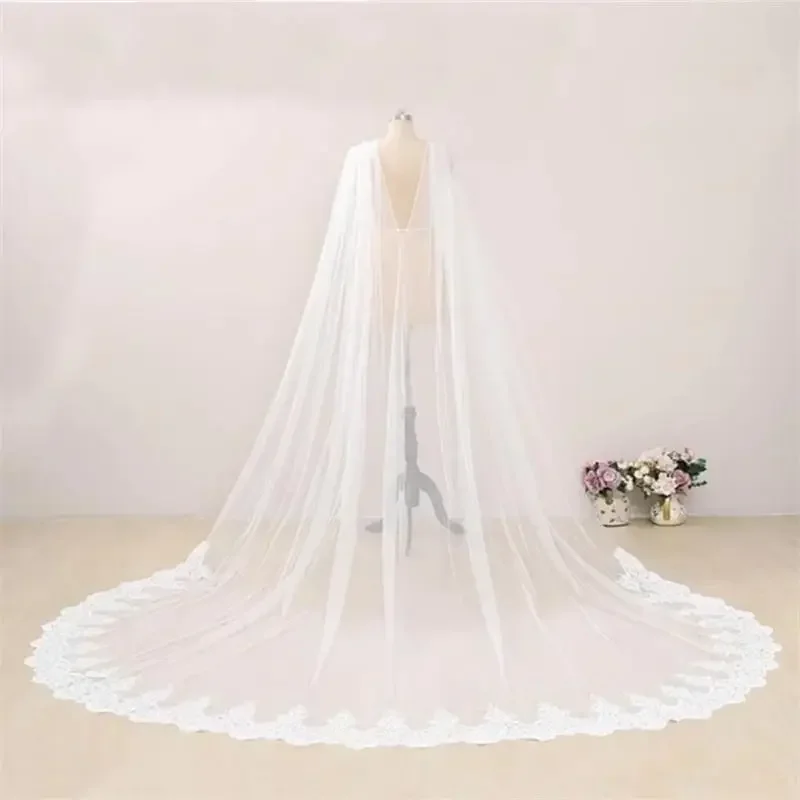 Bridal Veils Real Pos Long Lace Wedding Cape 3 Meters Bolero White Ivory Shoulder For Bride Dresses