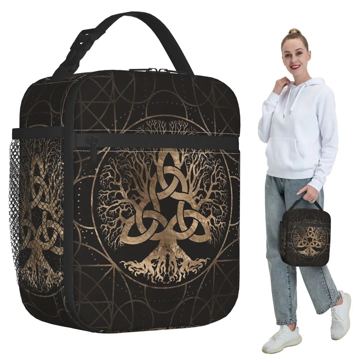 Tree Of Life -Yggdrasil With Triquetra Insulated Lunch Bag School Cooler Thermal Food Box Tote Leakproof Lunch Boxes Container