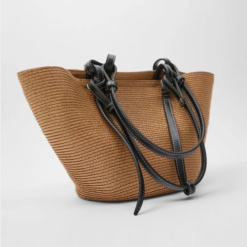 Bolso de compras de paja hecho a mano para mujer, bolsa de hombro tejida de lujo, de gran capacidad, para playa y viaje, tendencia de verano, 2023