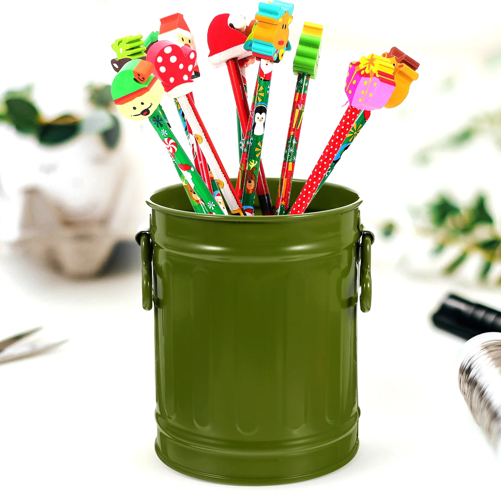 

Iron Storage Bucket Trash Can Pen Holder Pencil Container Stationery Desk Office Multi Purpose Waste Bucket Long Life