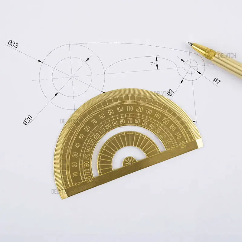 0-180度金属真鍮銅分度器オフィス学校測定描画ツール数学地理芸術デザイン学生試験