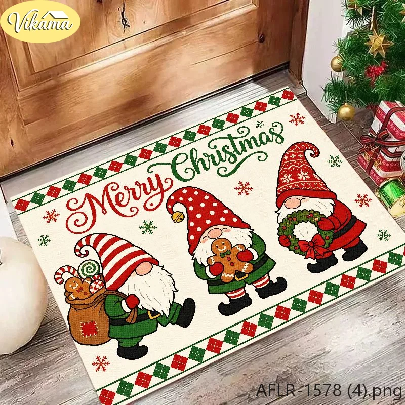 VIKAMA Christmas Gnomes Doormat Gingerbread Man Wreath Merry Christmas Welcome Mat Entryway Rug Front Porch Xmas Decor