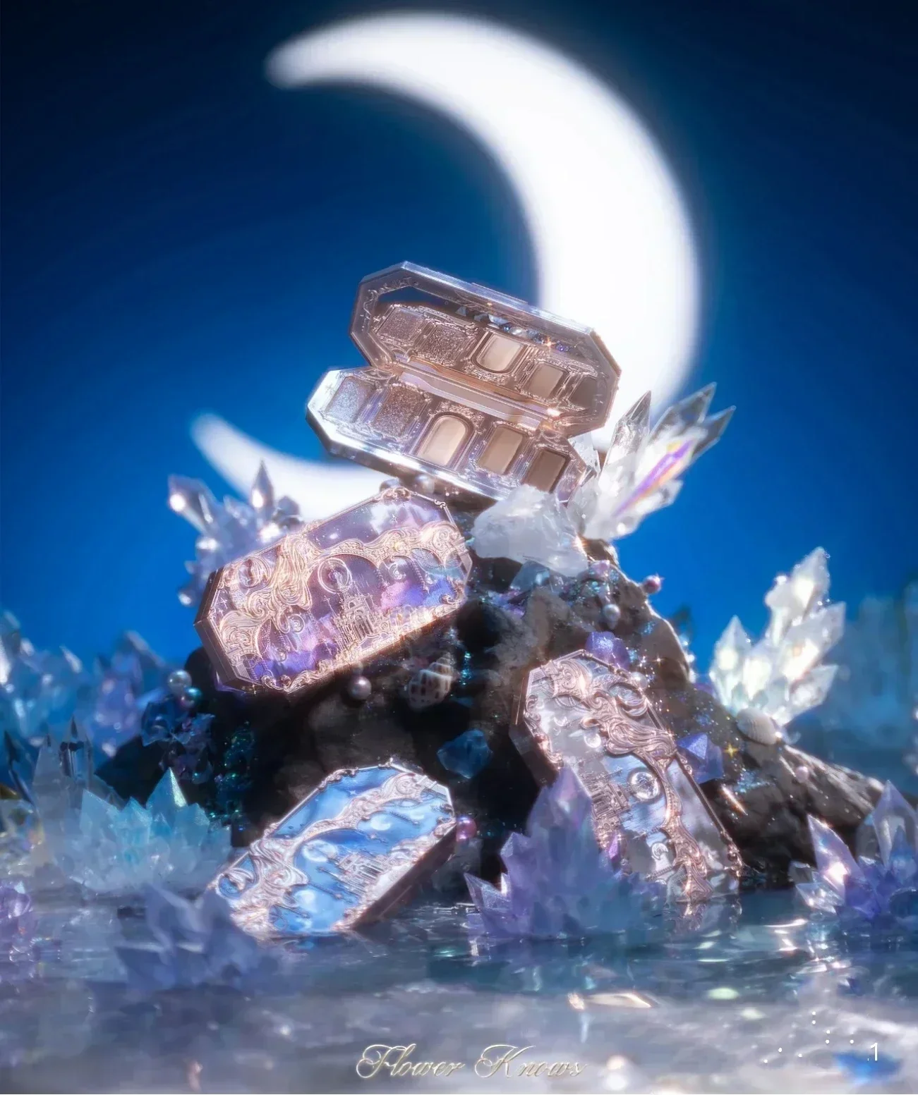 Flower Knows Moonlight Sirena Tavolozza di ombretti a 8 colori Matte Shimmer Glitter Trucco per occhi Cosmetici Ombretto di bellezza per donna