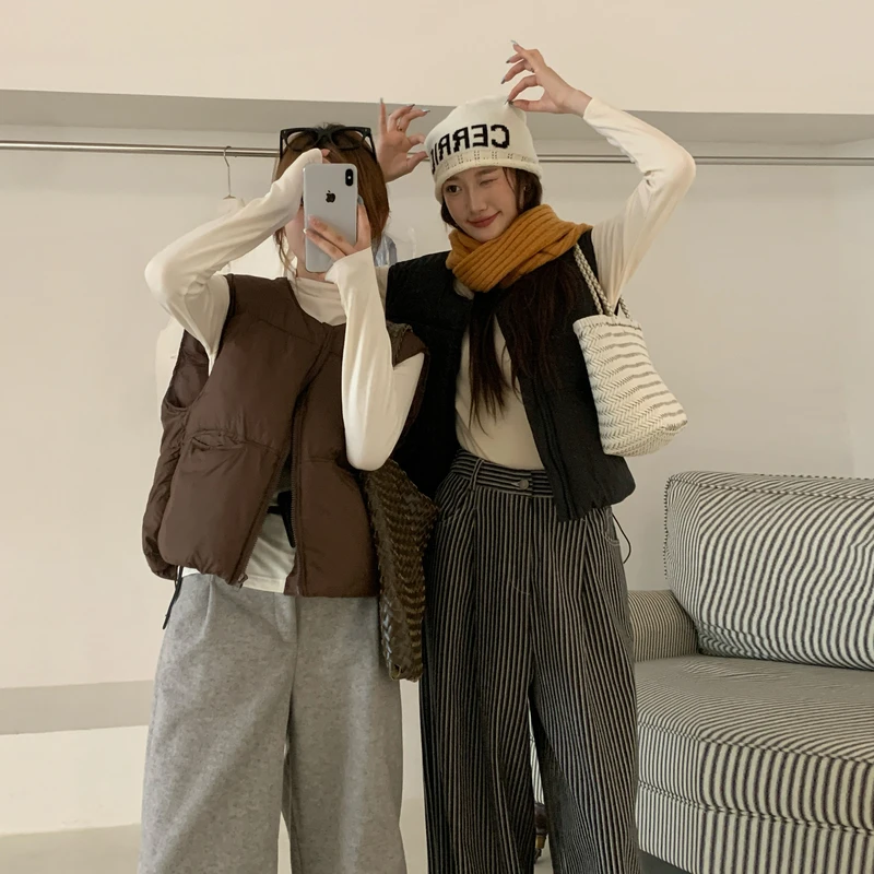 

Korean Cotton Jacket Women Versatile Vest Winter New Stacked Layering Top Sleeveless Outerwear Fashion