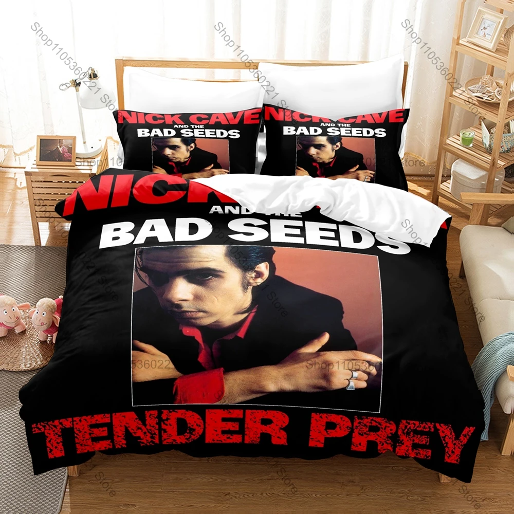 

N-Nick Cave The Bad Seeds Duvet Cover + 2 Pillowcases Minimal Retro Text Logo Washable Polyester Bed Linen Post Punk Bedding Set