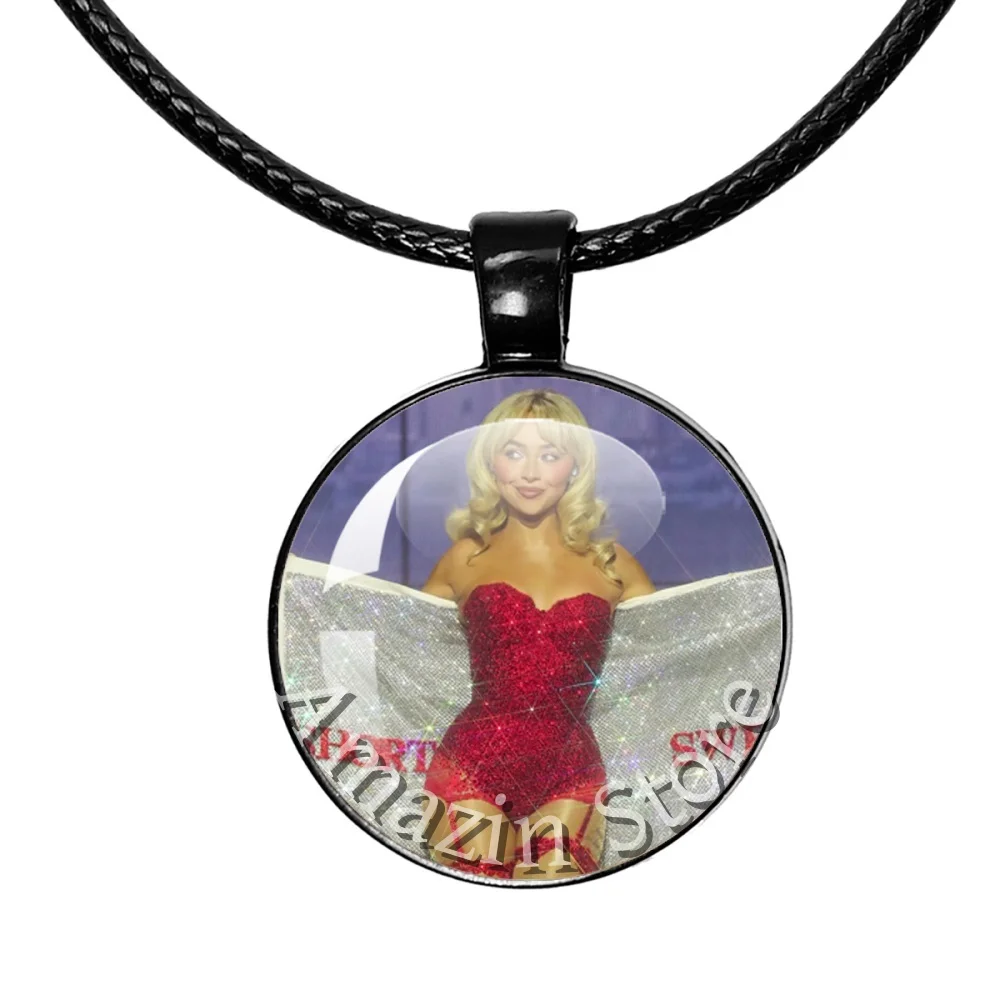 25mm Black Leather RopeNecklace Famous Character Sabrina Carpenter Creative Funny Singer Accessories Glass Pendant For Fan Gift