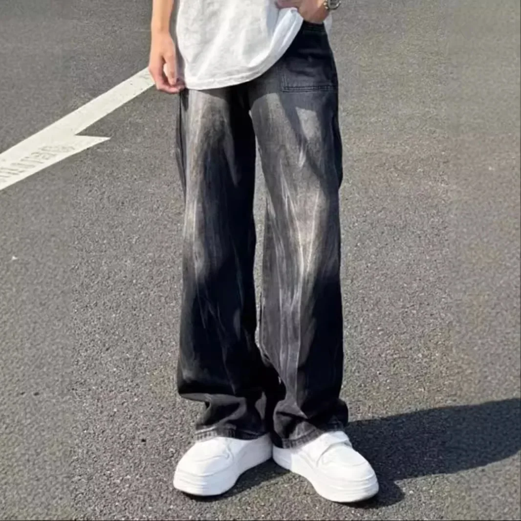 American Retro High Street Style Men's Jeans Korean Fashion Casual Baggy Jeans For Men Y2k Men Clothing Hip Hop Streetwear