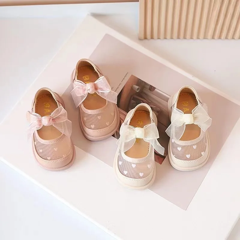 Congme Baby Girls Flat Shoes Newborn Toddler Kids Bow Princess Shoes Breathable Mesh Lace Dress Shoes Doll Shoes